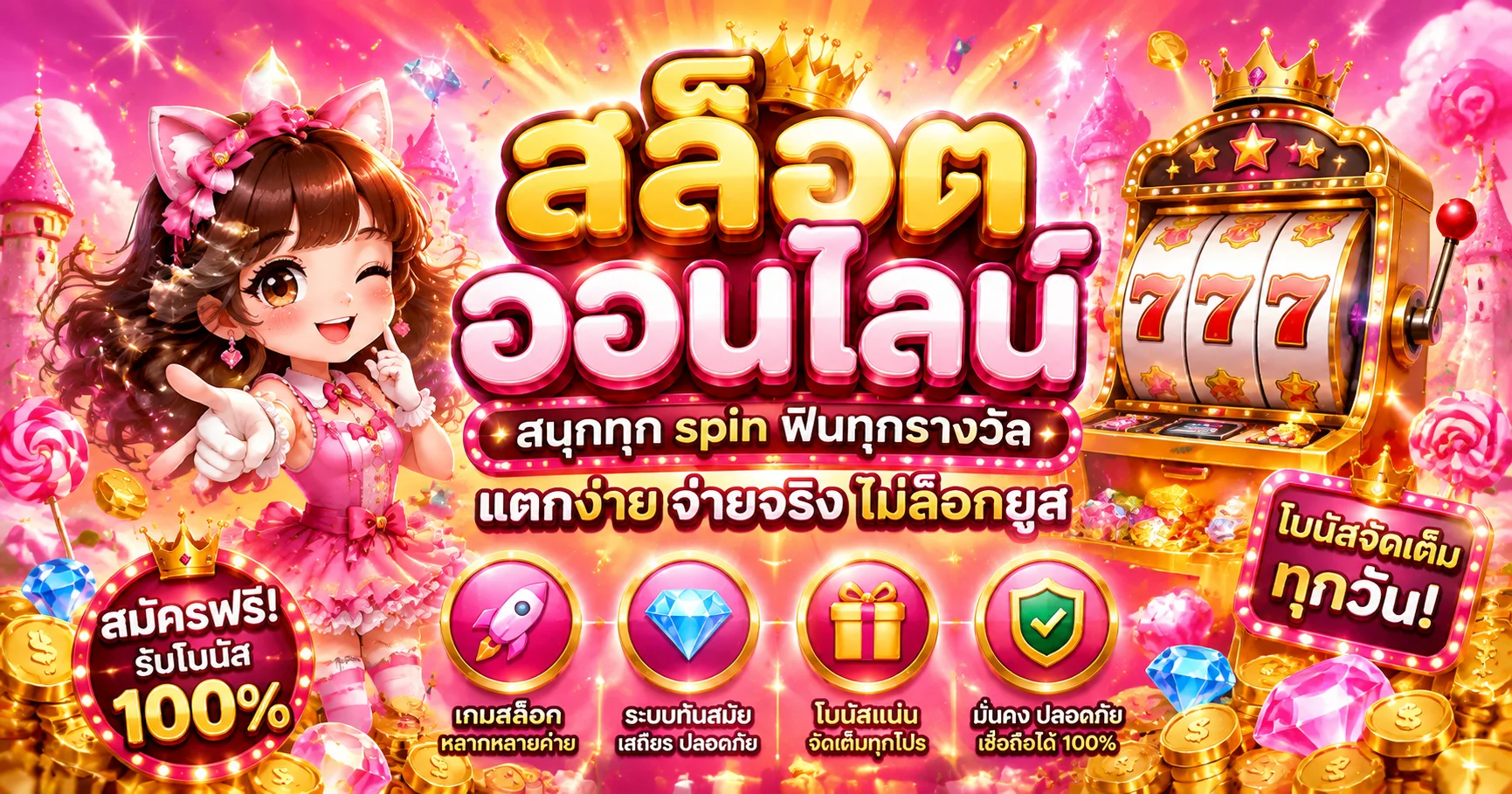โปรโมชั่น GOLDS168 โบนัสต้อนรับสมาชิกใหม่ 100% ฟรีสปินและคืนยอดเสีย